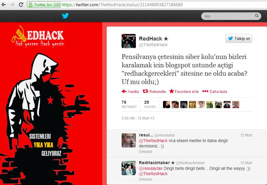 RedHack Twitter account evidence