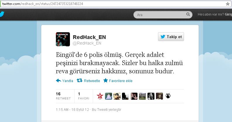 RedHack Twitter account evidence